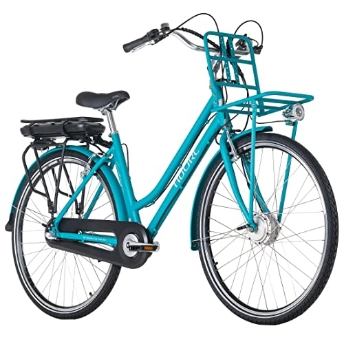 City : Alu E-City-Bike Damen 28'' Cantaloupe blau Frontmotor 36 V / 10, 4 Ah 3 Gänge Designed by Adore