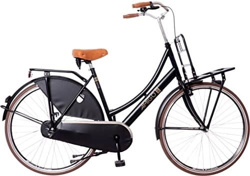 City : Amigo Go One City Bike - Damenfahrrad 28 Zoll - Hollandrad für Damen - Geeignet ab 170-175 cm - Citybike mit Handbremse, Beleuchtung und fahrradständer - Schwarz