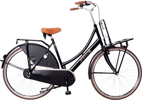 City : Amigo Go One City Bike - Damenfahrrad 28 Zoll - Hollandrad für Damen - Geeignet ab 180-185 cm - Citybike mit Handbremse, Beleuchtung und fahrradständer - Schwarz