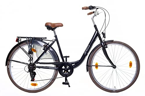 City : Amigo Style - Cityräder für Damen - Damenfahrrad 28 Zoll - Geeignet ab 170-175 cm - Shimano 6 Gang-Schaltung - Citybike mit Handbremse, Beleuchtung und fahrradständer - Schwarz