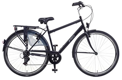 City : Amigo Style - Cityräder für Herren - Herrenfahrrad 28 Zoll - Geeignet ab 170-175 cm - Shimano 6 Gang-Schaltung - Citybike mit Handbremse, Beleuchtung und fahrradständer - Schwarz / Grau