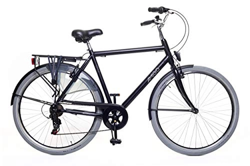 City : Amigo Style - Cityräder für Herren - Herrenfahrrad 28 Zoll - Shimano 6 Gang-Schaltung - Citybike mit Handbremse, Beleuchtung und fahrradständer - Schwarz / Grau