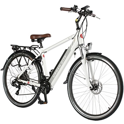 City : AsVIVA E-Bike 28" Trekkingrad Unisex, CityBike (14, 5Ah Samsung Akku), 21 Gang Shimano Schaltung, starker 250W Heckmotor, wei grau