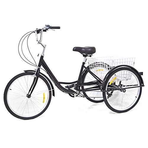 City : Berkalash Erwachsenendreirad, 24 Zoll 8 Gang Dreirad Für Erwachsene für Erwachsene Adult Tricycle Comfort Fahrrad Outdoor Sports City mit Korb (schwarz)