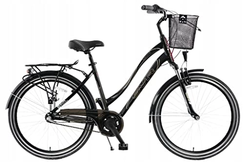 City : breluxx® 26 Zoll ALU Damenfahrrad SVR Rücktrittbremse + Nabenschaltung Citybike - Black, mit Korb