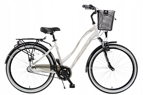 City : breluxx® 26 Zoll ALU Damenfahrrad SVR Rücktrittbremse + Nabenschaltung Citybike - weiß, mit Korb