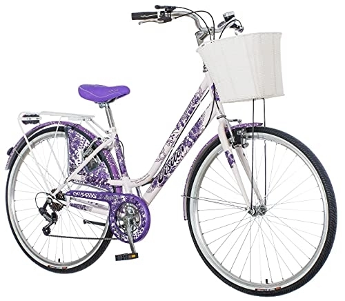 City : breluxx® 28 Zoll Damenfahrrad Venera Fashion Lavendel Citybike mit Korb + Licht, Retro Bike, 6 Gang Shimano