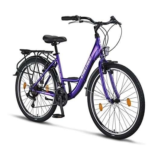 City : Chillaxx Bike Strada Premium City Bike in 26 und 28 Zoll - Fahrrad für Mädchen, Jungen, Herren und Damen - 21 Gang-Schaltung - Hollandfahrrad Citybike (26 Zoll, Purple V-Bremse)