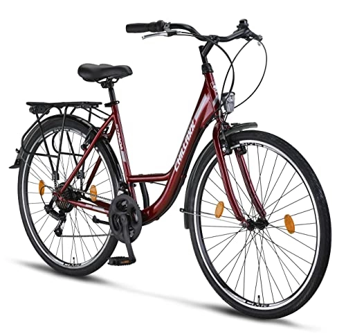 City : Chillaxx Bike Strada Premium City Bike in 26 und 28 Zoll - Fahrrad für Mädchen, Jungen, Herren und Damen - 21 Gang-Schaltung - Hollandfahrrad Citybike (28 Zoll, Rot V-Bremse)
