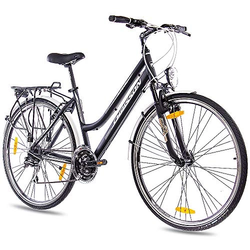 City : CHRISSON 28 Zoll City Bike Damenrad INTOURI mit 24G ACERA schwarz matt Gabel: Zoom