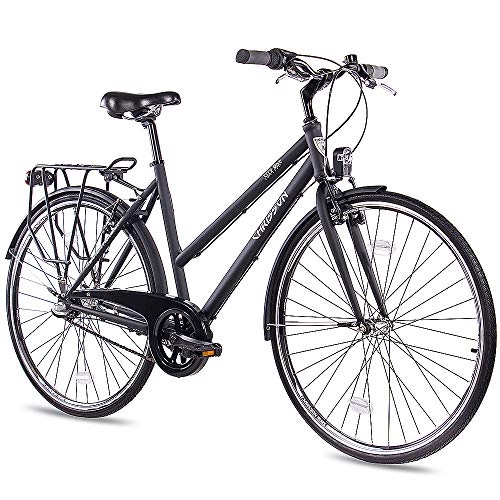 City : CHRISSON 28 Zoll Citybike Damen - City One schwarz 50 cm - Damenfahrrad mit 3 Gang Shimano Nexus Nabenschaltung - praktisches Cityfahrrad für Frauen