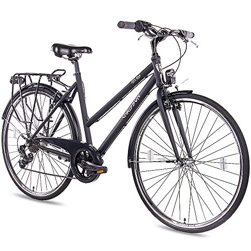 City : CHRISSON 28 Zoll Citybike Damen - City One schwarz matt 50 cm - Damenfahrrad mit 7 Gang Shimano Tourney Kettenschaltung - praktisches Cityfahrrad für Frauen