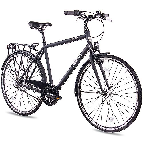 City : CHRISSON 28 Zoll Citybike Herren - City One schwarz 56 cm - Herrenfahrrad mit 3 Gang Shimano Nexus Nabenschaltung - praktisches Cityfahrrad für Männer