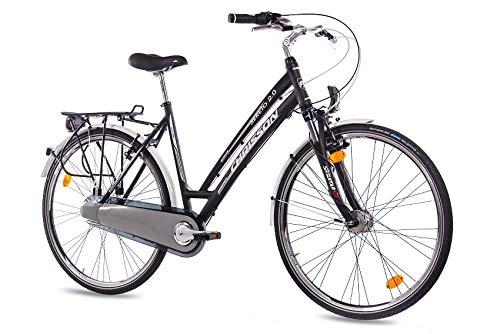 City : CHRISSON 28 Zoll Damen City Bike - Sereto 2.0 schwarz - Damenfahrrad mit 3 Gang Shimano Nexus Nabenschaltung und Nabendynamo, Cityrad mit Suntour Federgabel