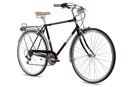 City : CHRISSON 28 Zoll Herren City Bike - Vintage City Gent schwarz - Old School Herrenfahrrad mit 6 Gang Shimano Tourney Kettenschaltung, Retro Cityfahrrad für Männer