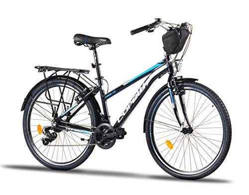 City : Corelli Tess Citybike 26 Zoll mit Aluminium-Rahmen, V-Brake, Shimano 21 Gang-Schaltung, als Damen-Fahrrad, Mädchen-Fahrrad, Kinder-Fahrrad, in Schwarz / Blau
