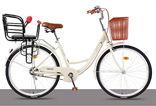 City : Damen Beach Cruiser Bike, 26 Zoll Lady Single Speed mit Korb, traditionelle Klassische lässige holländische Fahrrad bequemes städtisches Pendlerfahrrad für Erwachsene Studenten Landfahren, L, 24'