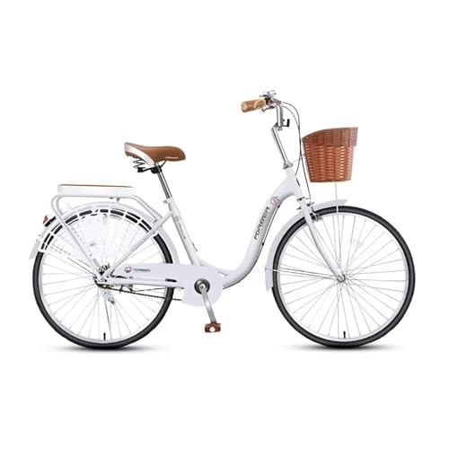 City : DELURA Citybike mit Vorderkorb, Verstellbares Step-Through-Fahrrad, 7-Gang-Pendelfahrrad für Frauen, Erwachsene und Teenager, Mehrere Farben (Color : White, Size : Variable speed26in)