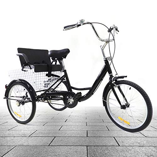 City : Dreirad Erwachsene 3 Rad Fahrrad Cityräder 20 Zoll Einzelne Geschwindigkeit Cargo Erwachsenendreirad Cruiser mit Kindersitz und Korb Für Außen Sports