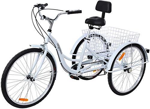 City : Dreirad Für Erwachsene 26 Zoll 7 Geschwindigkeit 3 Rad Fahrrad Dreirad Tricycle mit Korb Rahmen aus Aluminiumlegierung
