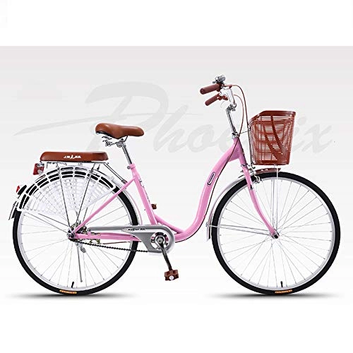 City : Erwachsene Damen's City Fahrrad, Single Speed V-Bremse Road Retro Bike, Hochkohlestahl Beach Cruiser Bike Mit Korb, Cityrad, Unisex A 24"
