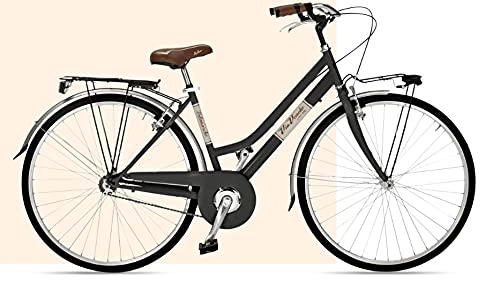 City : Fahrrad für Damen, 28 Zoll, Allure Via Veneto Shimano 6 V, Schwarz, Kaffeepulver