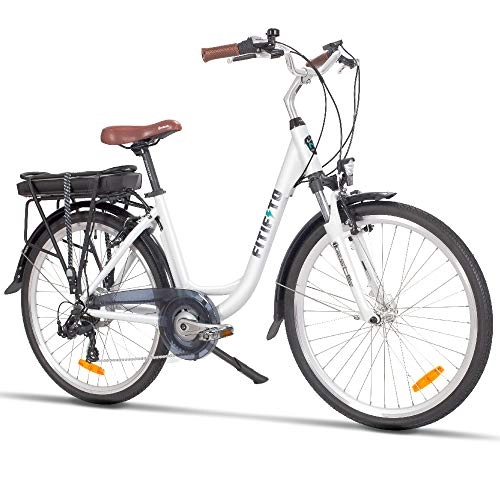 City : Fitifito CT26 Zoll Elektrofahrrad Citybike E-Bike Pedelec, 36V 250W Bafang Heckmotor 7 Gang Shimano Schaltung Weiss