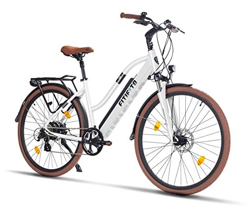 City : Fitifito CT28 Zoll Elektrofahrrad Citybike E-Bike Pedelec, 48V 250W Heckmotor, 13Ah 624W Lithium-Ionen USB 7 Gang Shimano Schaltung (Weiss)