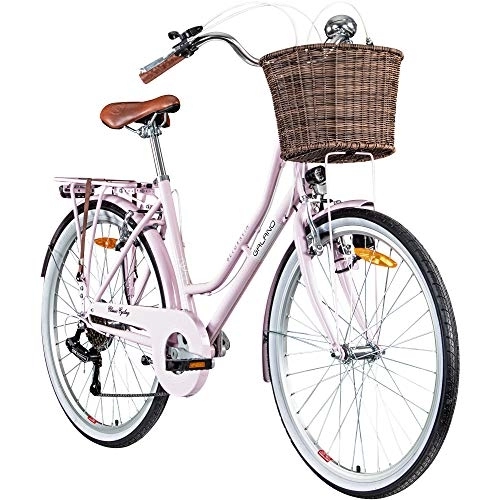 City : Galano 26 Zoll Cityrad Belgravia 6 Gang Damenfahrrad Mädchenrad Citybike mit Korb, Farbe:pink, Rahmengrösse:15 Zoll
