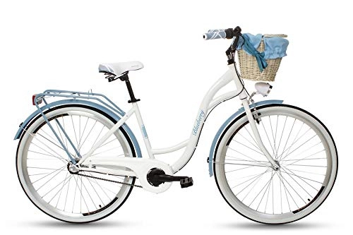 City : Goetze Blueberry 28 Zoll Damen Citybike Stadtrad Damenfahrrad Damenrad Hollandrad Retro-Design 3-Gang Korb Hinterradbremse LED-Beleuchtung Blau