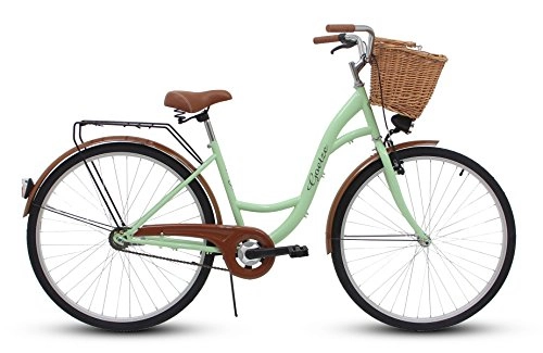 City : Goetze Eco Vintage Citybike Hollandrad Damenfahrrad Stahl Gestell Tiefeinsteiger 28 Zoll Alu Räder mit Rücktrittbremsen 1 Gang ohne Schaltung Weiden Korb Inklusiv!