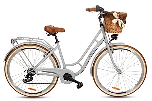 City : Goetze Retro Damenfahrrad Stillvoll Vintage Holland Citybike, 28 Zoll Alu Räder, 7 Gang Shimano Schaltung, Tiefeinstieger, Korb mit Bezug Gratis!