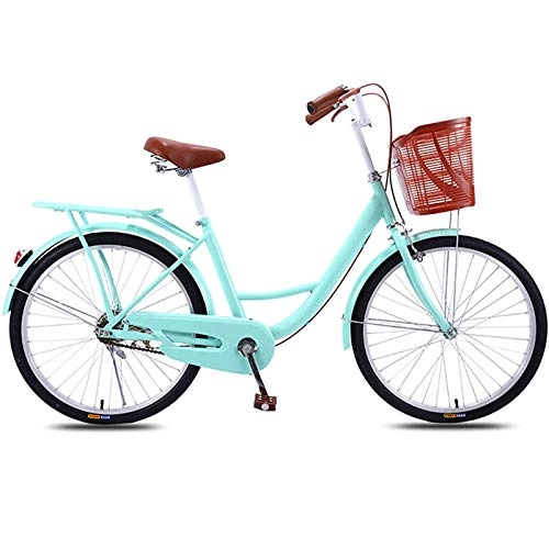 City : GOLDGOD 24 Zoll Single Speed Cruiser Bikes Ultraleicht Tragbar Mädchen-Citybike Mit Fahrradkorb Und Hinteres Regal Damenfahrrad Mit Stahlrahmen Und Doppelbremsen, Light Green