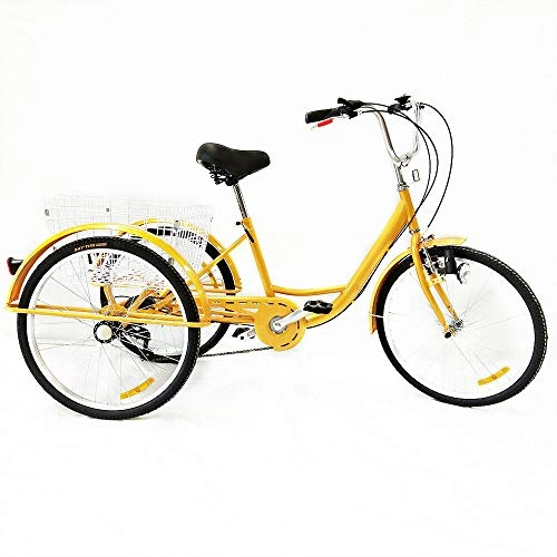 City : HaroldDol Dreirad fr Erwachsene 24" 6-Gang 3 Rder Fahrrad Einkaufs Lastenfahrrad mit Korb und Lampe