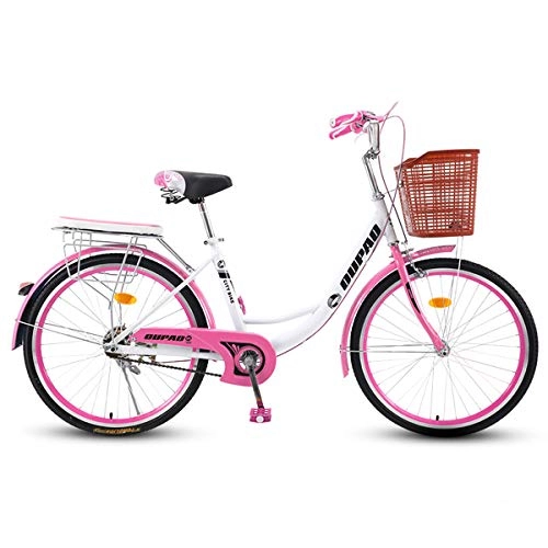 City : HBNW 26 Zoll Citybike, Kinder Mädchen City Fahrrad Mit Fahrradkor, Retro-Design Praktisches Cityfahrrad Für Männer Frauen