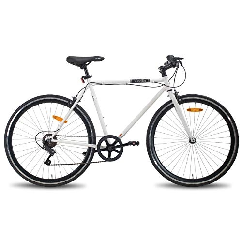 City : Hiland Hybrid Bike Retro Urban Cityräder Pendlerfahrrad 700C Räder Einzelgeschwindigkeit Single-Speed weiß