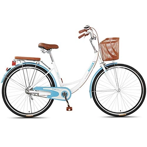 City : JHKGY Unisex Classic Fahrrad, Retro Single Speed Bike, Rahmen Aus Kohlenstoffhaltigem Stahl, Mit Frontkorb & Gepäckträger, Single Speed Comfort Bikes Für Männer Frauen, Blau, 26 inch