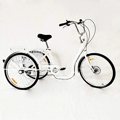 City : Kaibrite 26-Zoll-Dreirad für Erwachsene 6-Gang 3-Rad Weißes Erwachsenes Dreirad Fahrrad Dreirad für Erwachsene mit Korb.