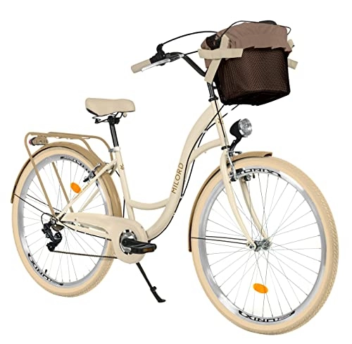 City : Komfort Fahrrad Citybike Mit Korb Damenfahrrad Hollandrad, 28 Zoll, Creme-Braun, 7-Gang Shimano