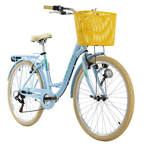 City : KS Cycling Damenfahrrad 26'' Cantaloupe blau mit Korb Dacapo RH48cm
