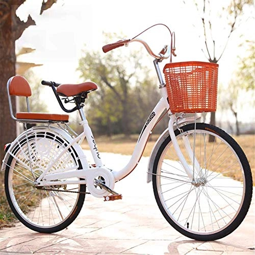 City : Lady's Urban Commuter Bike mit Korb, Herren Damen Dutch Style City Bicycle, 24 Zoll Retro Lightweight Adult City Bicycle Klassisches Fahrrad Leisure Cruiser Bike für City Riding und Pendeln, Weiß