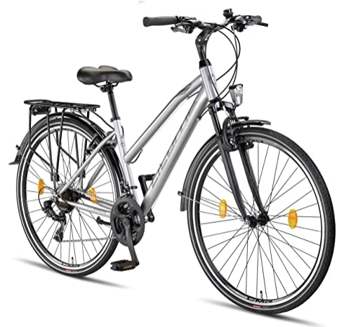 City : Licorne Bike Premium TrekkingBike in 28 Zoll - Fahrrad für Herren, Jungen, Mädchen und Damen - Shimano 21 Gang-Schaltung - Citybike - Männerfahrrad - L-V-ATB - Grau / Schwarz
