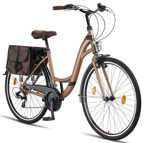 City : Licorne Bike Stella Plus Premium City Bike in 28 Zoll Aluminium Fahrrad für Mädchen, Jungen, Herren und Damen - 21 Gang-Schaltung - Hollandfahrrad (28 Zoll, Gold)
