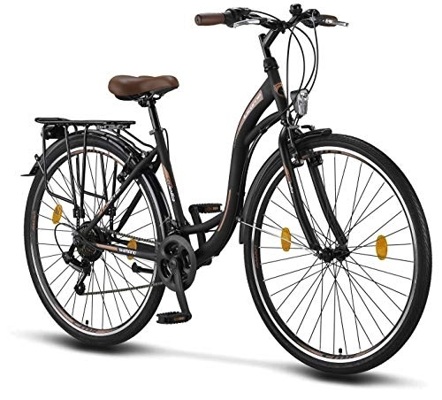 City : Licorne Bike Stella Premium City Bike in 24, 26 und 28 Zoll - Fahrrad für Mädchen, Jungen, Herren und Damen - 21 Gang-Schaltung - Hollandfahrrad Citybike (28 Zoll, Schwarz)