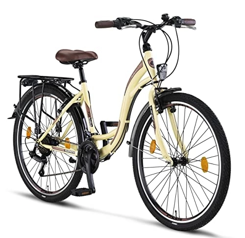 City : Licorne Bike Stella Premium City Bike in 24, 26 und 28 Zoll - Fahrrad für Mädchen, Jungen, Herren und Damen - 21 Gang-Schaltung - Hollandfahrrad Citybike (Beige, 26.00)