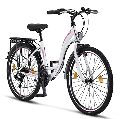 City : Licorne Bike Stella Premium City Bike in 24, 26 und 28 Zoll - Fahrrad für Mädchen, Jungen, Herren und Damen - 21 Gang-Schaltung - Hollandfahrrad Citybike (Weiss, 24.00)