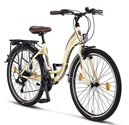 City : Licorne Bike Stella Premium City Bike in 26 Zoll - Fahrrad für Mädchen, Jungen, Herren und Damen - 21 Gang-Schaltung - Hollandfahrrad - Beige