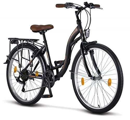 City : Licorne Bike Stella Premium City Bike in 26 Zoll - Fahrrad für Mädchen, Jungen, Herren und Damen - Shimano 21 Gang-Schaltung - Hollandfahrrad - Schwarz
