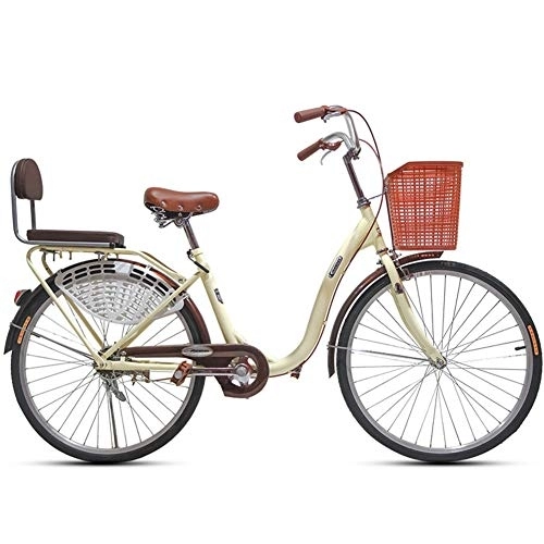 City : LJXiioo 24 / 26-Zoll-Strandkreuzer-Fahrrad für Frauen mit Sitz und Einkaufskorb, Single-Speed-Fixie-Rennrad, Leichter Rahmen für das Fahren in der Stadt, B, 24IN