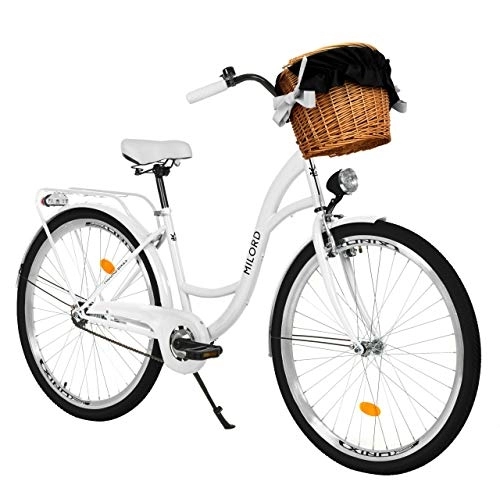 City : Milord. 26 Zoll 1-Gang weiß Komfort Fahrrad mit Korb und Rückenträger, Hollandrad, Damenfahrrad, Citybike, Cityrad, Retro, Vintage